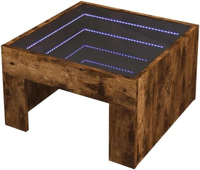 Salontafel met LED - Bijzettafel Koffietafel - Woonkamer Meubel - Infinity LED Spiegel - 50x50x30cm - Gerookt Eiken