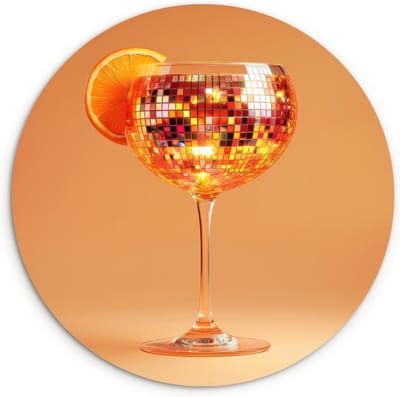 WallCircle® Wandcirkel 30x30 cm - Muurcirkel Drank - Oranje - Glitter - Disco - Muurdecoratie woonkamer - Wanddecoratie keuken - Kamer decoratie accessoires - Ronde schilderijen