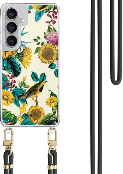 Casimoda® hoesje met zwart koord - Geschikt voor Samsung S25 FE - Zonnebloemen / Bloemen - Afneembaar koord - TPU/polycarbonaat - Multi