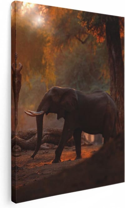 Artaza Canvas Schilderij Olifant Afrika - 30x40 cm - Klein - Wanddecoratie Woonkamer - Muurdecoratie Dieren - Kamer Accessoires