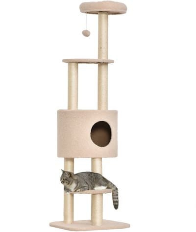 PawHut-Kattenkrabpaal-Hout-45x40x148cm-Beige