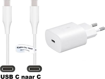 OneOne 25W super snellader + 0,5m Sterke USB C naar C kabel. PD lader. Oplader adapter past op Samsung Galaxy A02s, A03s, A04, A05s, A13, A23, A52s, A21s, F06, Galaxy Note 7, Note 8, Note 9, F41, M33, M23, M35