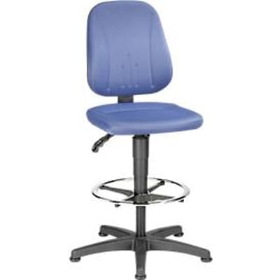 Werkstoel 9651, stoffen bekleding, glijders, voetenring, citadel middenblauw