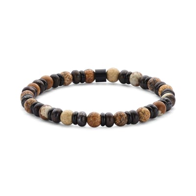 7FB-0831 – Frank 1967 – Heren Armband – Kralenarmband 6 mm – Agaat Jasper & Spacer – Zwartkleurig