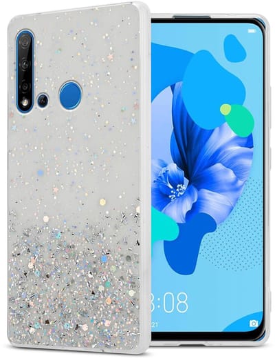 Cadorabo Hoesje geschikt voor Huawei NOVA 5i / P20 LITE 2019 in Transparant met Glitter - Beschermhoes van flexibel TPU silicone met fonkelende glitters Case Cover Etui