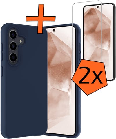 Hoes - Met 2x Screenprotector - Geschikt voor Samsung Galaxy A56 - Sterk & Shockproof - Back Cover - Siliconen Case - Telefoon Hoes - Donkerblauw