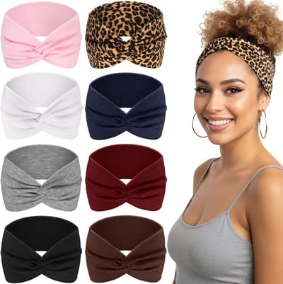 Elastische en modieuze haarbanden - 8 kleurrijke, zachte en gedraaide haaraccessoires voor yoga, fitness en sport (Rosa)