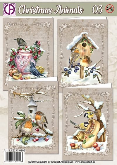 Kaartenpakket - Christmas Animals 03 - Voor het maken van 4 prachtige 3D-wenskaarten - Gratis verzonden - RE2530-0102