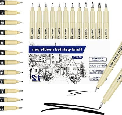 Set van 12 Zwarte Waterproof Fineliners met Verschillende Puntgroottes voor Handlettering, Tekenen en Schetsen