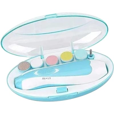 Lime à ongles électrique pour bébé 6 têtes de ponçage remplaçables Silencieuse Sûre Coupe-ongles pour nourrisson avec lumière LED pour adultes Bleu white