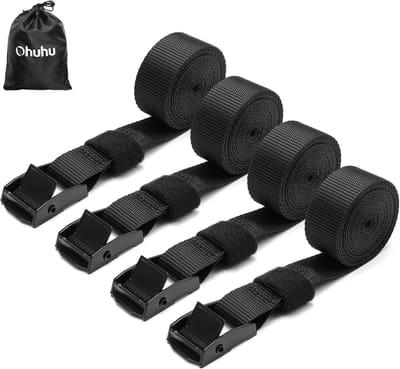 Sjorbanden set - Spanbanden bevestigen - Lading zekeren - 250 kg draagkracht - 4 stuks 2.5m - Zwart