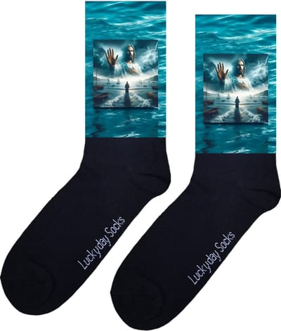 Jezus - Verjaardag cadeau - Grappige sokken - Geloof - God - Volgers - Leuke sokken voor heren en dames - Moederdag - Vaderdag - Cadeau voor hem en haar - Kerstcadeau - Water - Vrolijke sokken - Valentijns cadeau - Socks maken je - 37-44