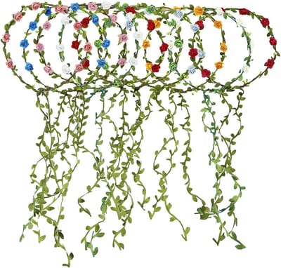 Bloemen Kroon - Bloemen Hoofdband - Feestelijke Aankleding - Met Stoffen Bladeren - 10 Stuks - Veelkleurig