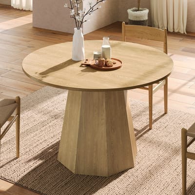 Eettafel - 120x120 cm - Rond Scandinavisch Design - voor 4-6 Personen - Hout - Eiken
