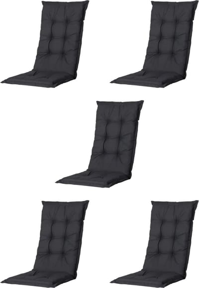 Madison - Tuinkussen - Universeel - Lage Rug - 5 st. - Basic Black - 105x46cm - Zwart - Tuinstoelkussens - Standenstoel
