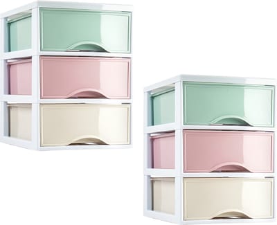 Plasticforte ladeblokje/bureau organizer - 2x stuks - 3 lades - multi kleuren - L18 x B25 x H25 cm