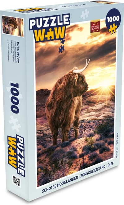 Puzzel Schotse hooglander - Zonsondergang - Dier - Legpuzzel - Puzzel 1000 stukjes volwassenen