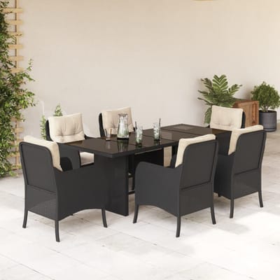 vidaXL - 7-delige - Tuinset - met - kussens - poly - rattan - zwart