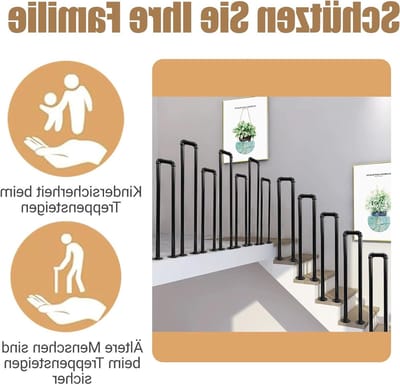U-vormige trapleuning - Veiligheidshandgreep - Veilig traplopen - Antislip profiel - 90 cm - Zwart