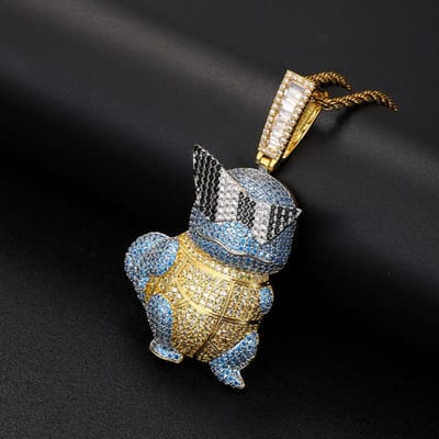 Bijoux Hip Hop Européens et Américains Pendentif Tortue Dessin Animé Cuivre Incrusté Zircon Personnalité Cool Disco Hommes black
