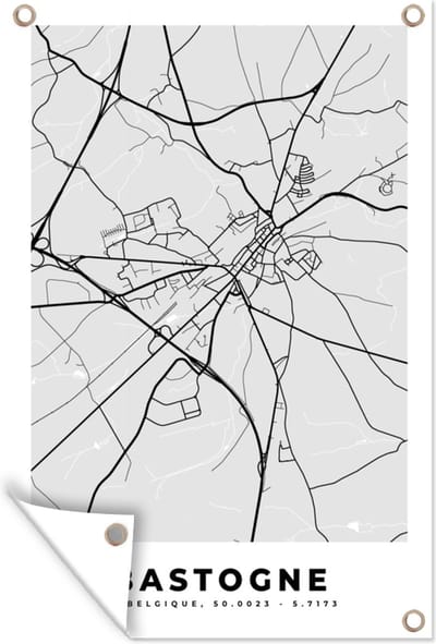 Muurdecoratie Stadskaart – Plattegrond – België – Zwart Wit – Bastogne – Kaart - 120x180 cm - Tuinposter - Tuindoek