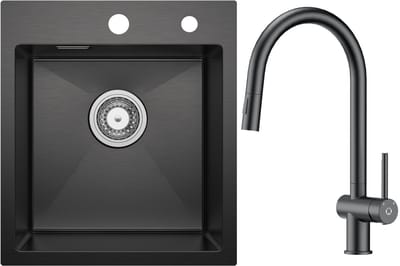 SOFETIY MAX 40x45 cm Spoelbakken Keuken - Met keukenkraan met uittrekbare uitloop - Spoelbak Keuken - Spoelbakken Keuken - Wasbak Keuken - Enkele spoelbak - Spoelbakken met afdruip - Antraciet