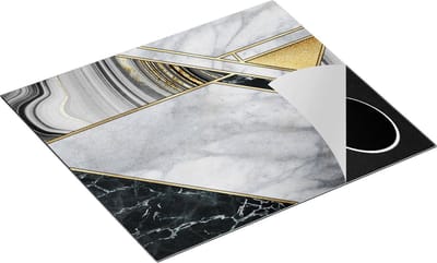 Chefcare Inductie Beschermer Abstracte Kunst - Goud Wit Zwart Marmer - 60x50 cm - Afdekplaat Inductie - Kookplaat Beschermer - Inductie Mat