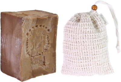 TUMELO Originele Aleppo-zeep 200 g 80% olijfolie 20% laurierolie + sisal zeepzakje, handgemaakte olijfoliezeep natuurlijke zeep - Test
