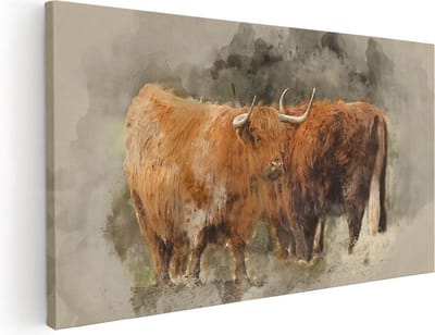Artaza Canvas Schilderij Schotse Hooglander - 40x20 cm - Klein - Wanddecoratie Woonkamer - Muurdecoratie Dieren - Schilderijen Op Canvas