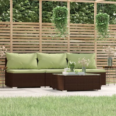 vidaXL - 4-delige - Loungeset - met - kussens - poly - rattan - bruin