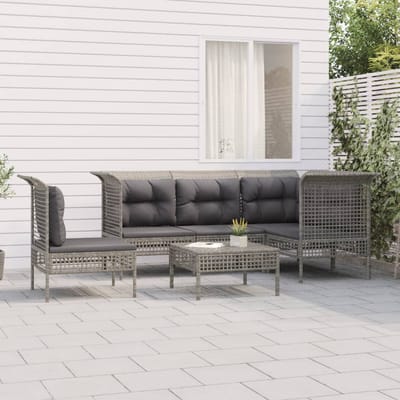 vidaXL - 6-delige - Loungeset - met - kussens - poly - rattan - grijs