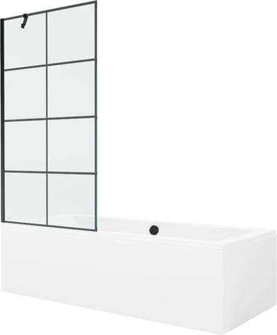 Mexen Cube rechthoekig bad 170 x 80 met ombouw en 1-vleugelig scherm 90 , zwart patroon - 550517080X9509007077