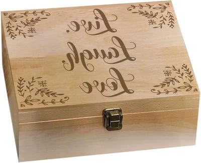 Houten Herinneringsdoos - Decoratieve Opbergdoos - Sieraden Foto's Brieven - Live Laugh Love Patroon - 245x195x103cm - Natuurlijk Hout