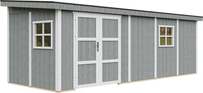 Timbela M941B-CAVERN STEEL - LP SmartSide Tuinhuis op houtbasis - 14,3 m² - 648x248xH231 cm - zonder vloer en zijwand (totaal 3 wanden) met verf