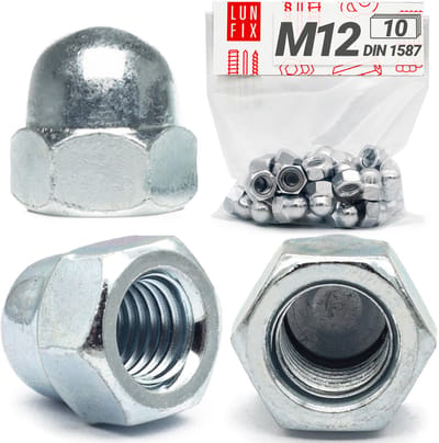 LUN FIX - Hutmuttern M12 - 10 stuk DIN 1587 - hoge vorm - verzinkt staal - afdekmutten voor schroefstangen