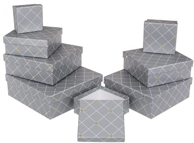 Dailygoods- Cadeaudozen Set van 8 - Geschenkdozen - Cadeauverpakking - Decoratieve Dozen - Robuuste Kartonnen Constructie - 22,5 x 22,5 x 8 cm