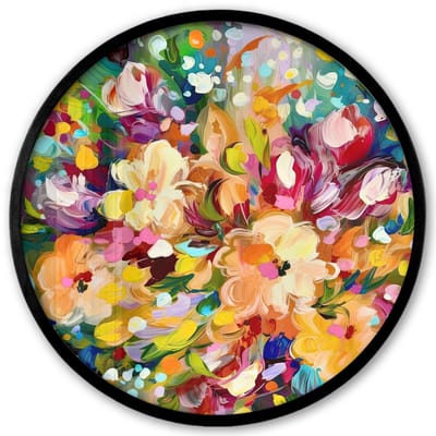 Poster in lijst Rond - Fotolijst 40x40 cm - Posters - Schilderij - Olieverf - Bloemen - Regenboog - Ronde posterlijst zwart - Decoratie - Wanddecoratie woonkamer - Muurdecoratie slaapkamer
