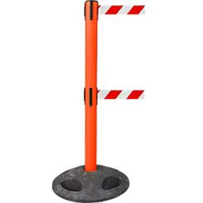 RS-GUIDESYSTEMS® Slagboom GLA 250, dubbele band, bandverlenging 4 m, voetplaat Ø 410 mm, rood/rood-wit