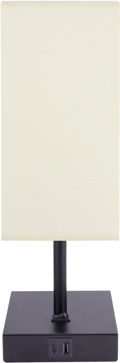 SANTI - Tafellamp - Nachtlamp - Textiel - Wit/zwart - E14 Fitting - 1 x USB A - 1 x USB C - Rechthoek