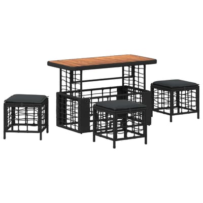 vidaXL - Tuin - Eettafel - Set - 4 - st - Zwart - en - Grijs - Poly - Riet - en - Acacia - Hout