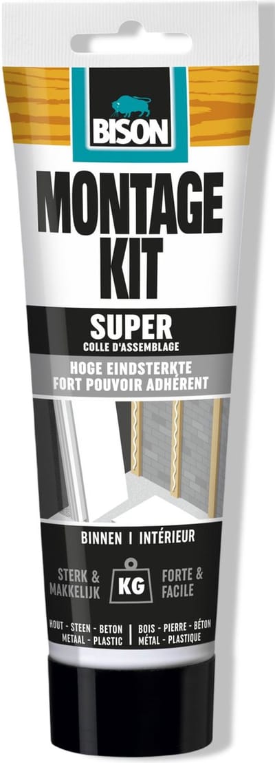Bison Montagekit super tube 200 g, extra sterk, montagelijm, bevestigen, hoge eindsterkte, binnen en buiten, blijvend elastisch, extra sterk, vullend eenvoudig in gebruik