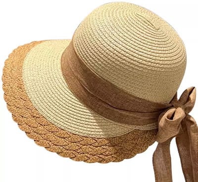 VHV-Dames Zonnehoed met Brede Rand - UPF 50+ UV Bescherming Strohoed - Elegante Strandhoed met Strik - Franse Stijl Zomerhoed voor Vakantie en Reis - Khaki