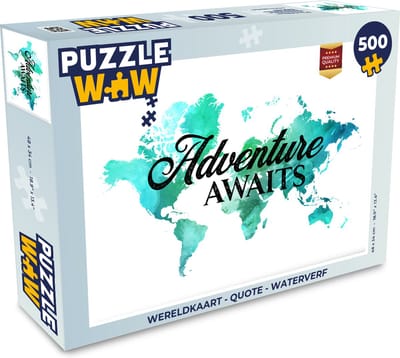 Puzzel Wereldkaart - Quote - Waterverf - Legpuzzel - Puzzel 500 stukjes