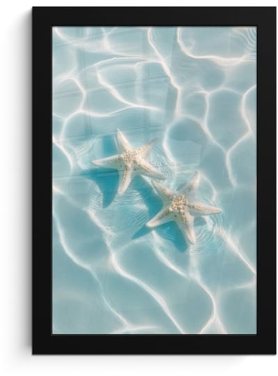 Poster in lijst - Fotolijst 20x30 cm - Posters - Zeesterren - Golvend water - Rustgevend - Posterlijst zwart - Decoratie - Wanddecoratie woonkamer - Muurdecoratie slaapkamer
