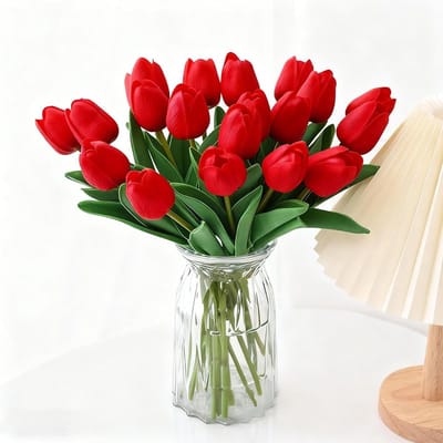 Omgoods - Boeket van 20 Kunstmatige Rode Tulpen voor Decoratie