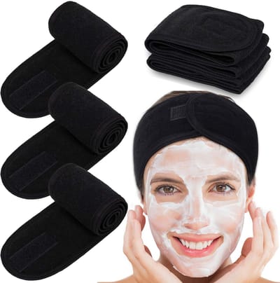Oneay 3-delige set - Hoofdband voor gezichtsverzorging, badstof hoofdband, elastische handdoek, geschikt voor baden, make-up en sporten (Zwart)
