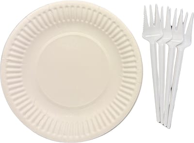 Herbruikbare Set – Bord 16 cm + Snackvork – 14 cm – 100 Sets – PS