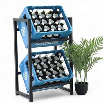Metalen Drankkrattenrek voor 2 Kisten - Ruimtebesparend Flessenrek 47 cm