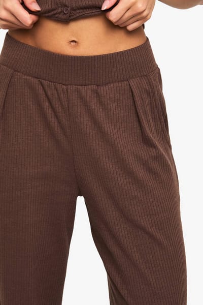 boohoo Dames Rib Wide Leg Trouser | Chocolate | Maat: 6