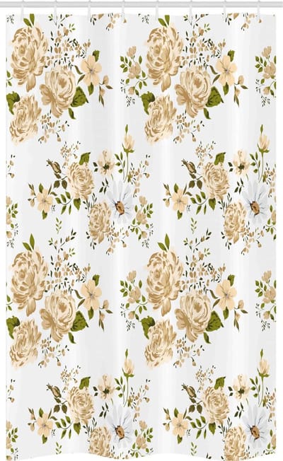 ABAKUHAUS douchegordijn – Bloemenrozen – Badkamerstoffen 120x180 cm – wit-beige